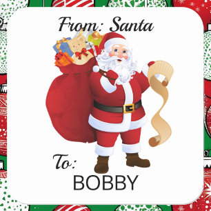 From SANTA CLAUS CUSTOM Kid's NAME Gift Square Sticker