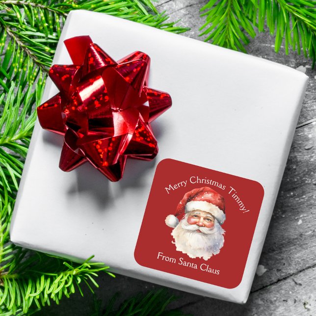 From Santa Claus Custom Red Kids Christmas Gift Square Sticker (Creator Uploaded)