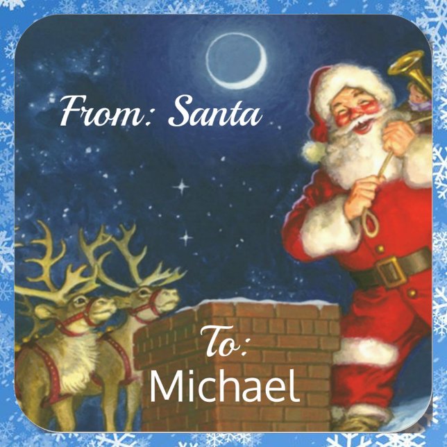 From SANTA CLAUS Gift Wrap CUSTOM Kid's NAME Square Sticker (Creator Uploaded)