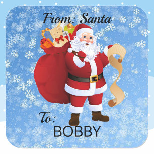 From SANTA CLAUS Gift Wrap CUSTOM Kid's NAME Square Sticker