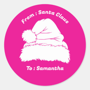 From Santa Claus Pink white Christmas Gift Classic Round Sticker