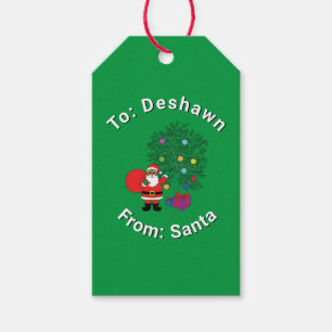 From Santa Custom Name African American Green Xmas Gift Tags