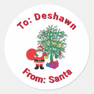 From Santa Custom Name African American White Xmas Classic Round Sticker
