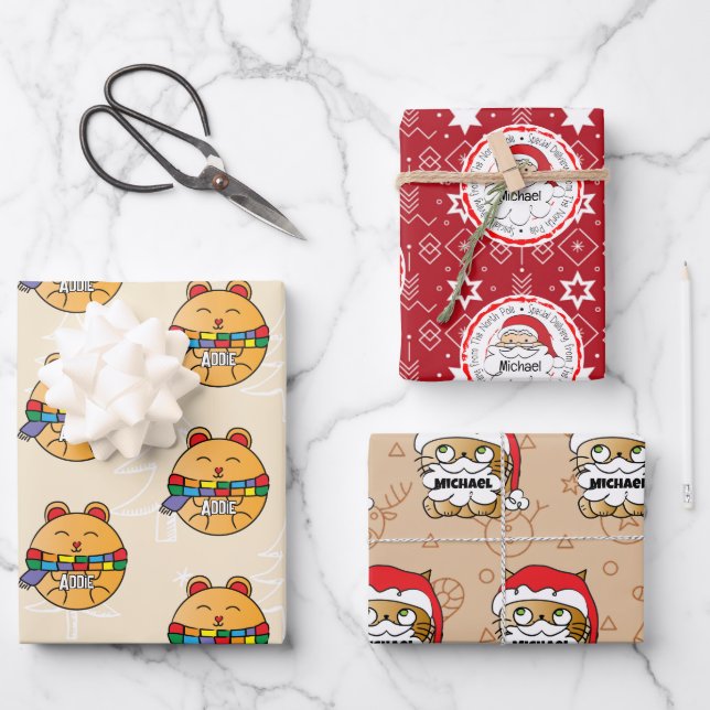 From Santa Cute Cat Funny Hamster Wrapping Paper  (Front)