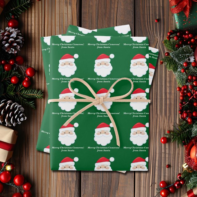 From Santa Cute Custom Green Kids Christmas Wrapping Paper Sheet (Creator Uploaded)