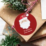 From Santa Cute Personalised Kids Red Christmas Favour Tags<br><div class="desc">Customise these cute Santa Claus round gift tags with your own personalised text with your kids name in white script. Santa's red hat and white beard are the perfect holiday drawing on this pretty red gift tag for your presents.</div>