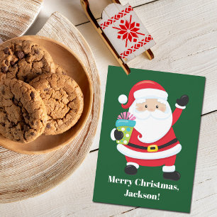 From Santa Green Personalized Kids Christmas Card