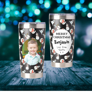 From Santa Kids Name And Photo   Black Snowman Insulated Tumbler