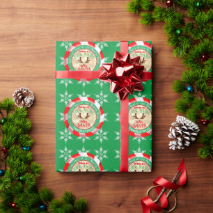 From Santa Official Seal on Gold & Green Wrapping Paper