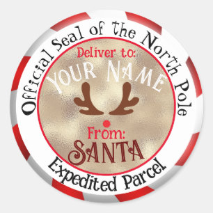 From Santa Official Seal Rudolph Face on Gold