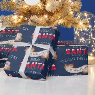 From Santa Your Name on Navy Blue Christmas Wrapping Paper