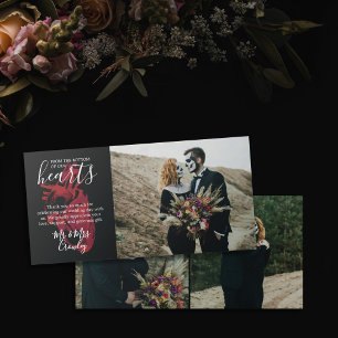 From the Bottom of Our Hearts Dark Wedding Photo Thank You Card