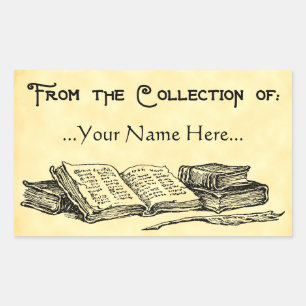 From the Collection of Old Books Quill Bookplate Rectangular Sticker