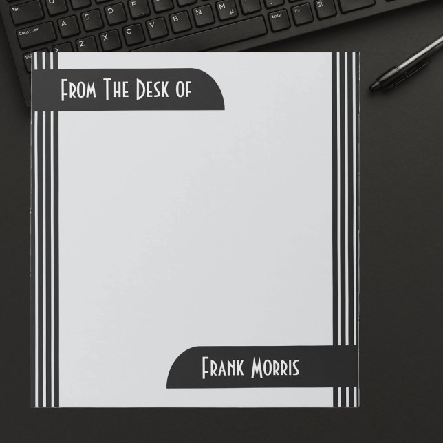 From The Desk Modern Art Deco Office Notepad (Modern Art Deco Monogrammed Note Sheet Pad. Classic black and white.)