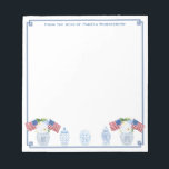 From The Desk Of | All-American Chinoiserie Chic Notepad<br><div class="desc">Elegant notepad that you can personalise with your own text including a name. The design features a Greek Key corner border with watercolor Ginger Jar images. These ginger jars and USA flags were originally handpainted by me before being scanned into digital form (the leaves / flowers are not by me)....</div>