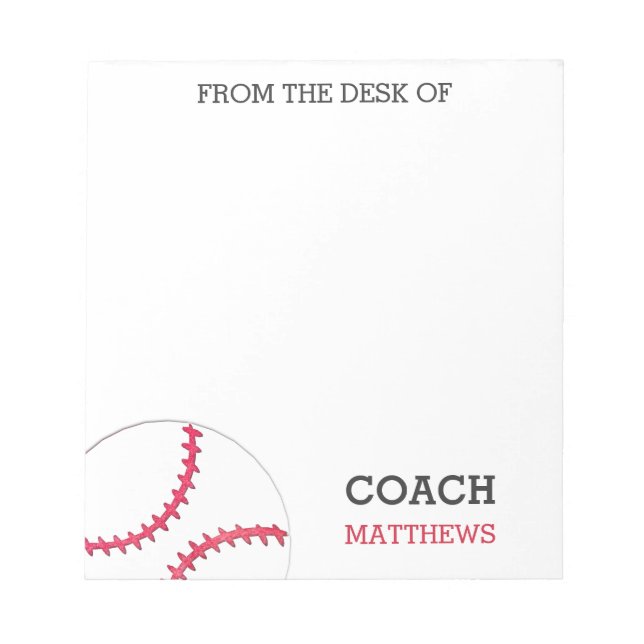 From The Desk of Baseball Coach Personalised Notepad (Front)