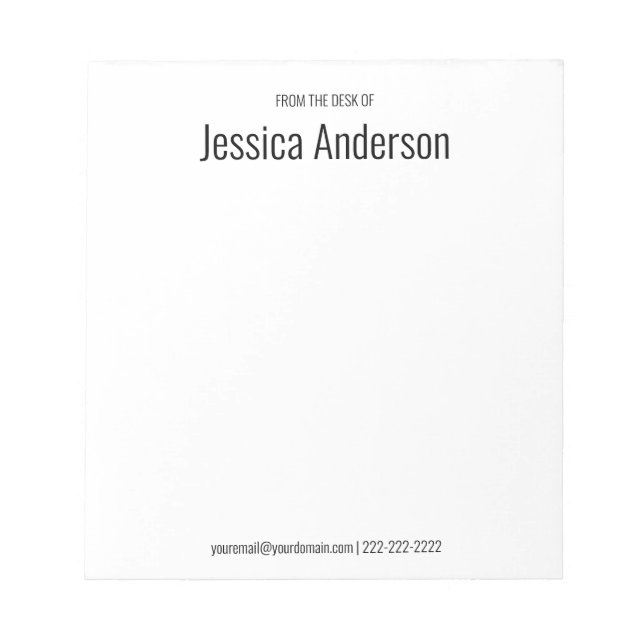 From the Desk of Black and White Your Name Notepad (Front)