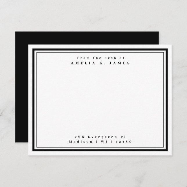 From The Desk Of Black Two Border Name Address Card (Front/Back)