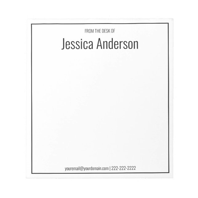 From the Desk of Black White Minimalist Notepad (Front)