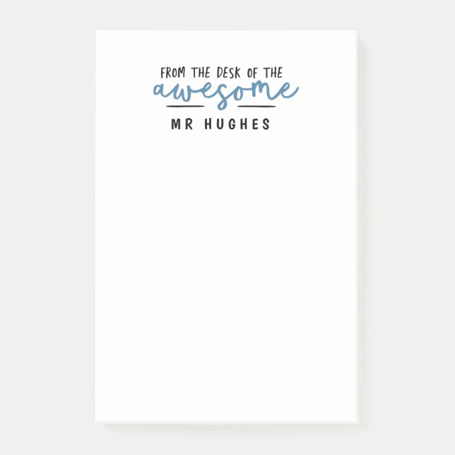 From the desk of bright fun teacher gift blue post-it notes (Front)