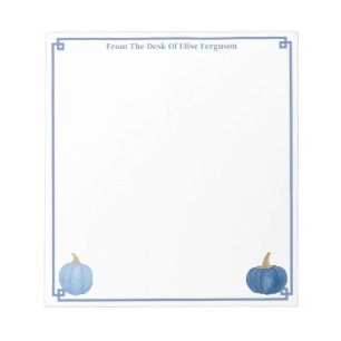 From The Desk Of   Classic Blue And White Pumpkin Notepad