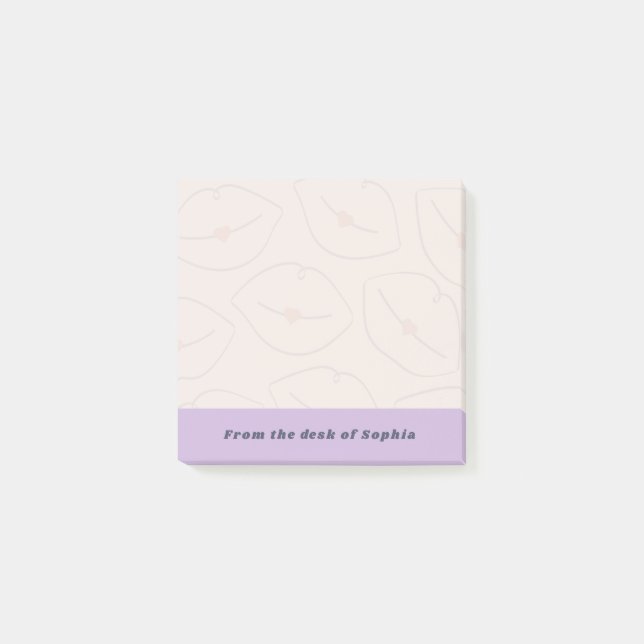 From The Desk Of Custom Name Lips Pattern Lilac Post-it Notes (Front)