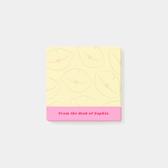 From The Desk Of Custom Name Lips Pattern Yellow Post-it Notes (Front)