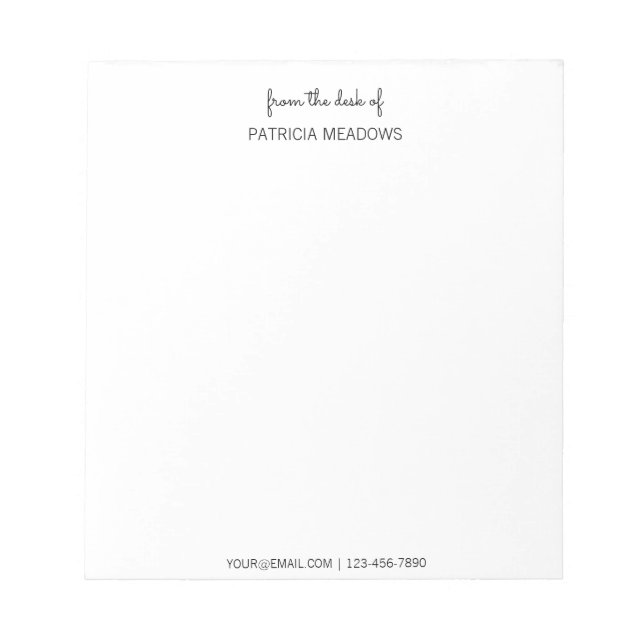 From The Desk Of Custom Name Modern Black Script N Notepad (Front)