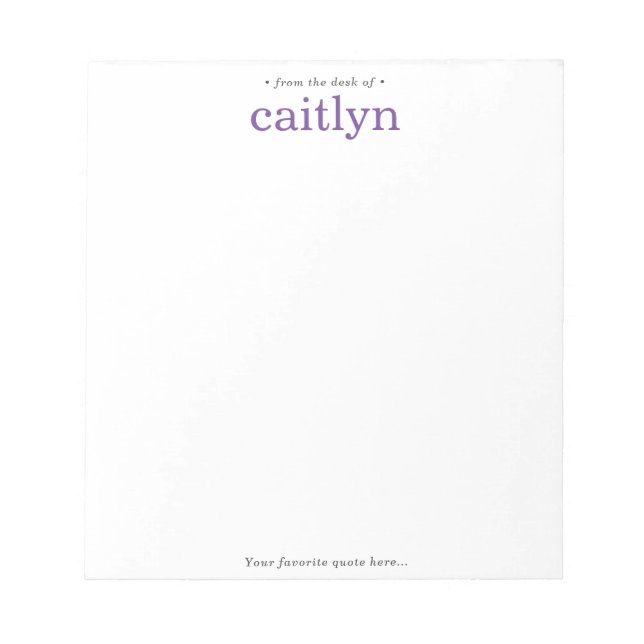 From the Desk of, Large Print, Unlined Purple Notepad (Front)
