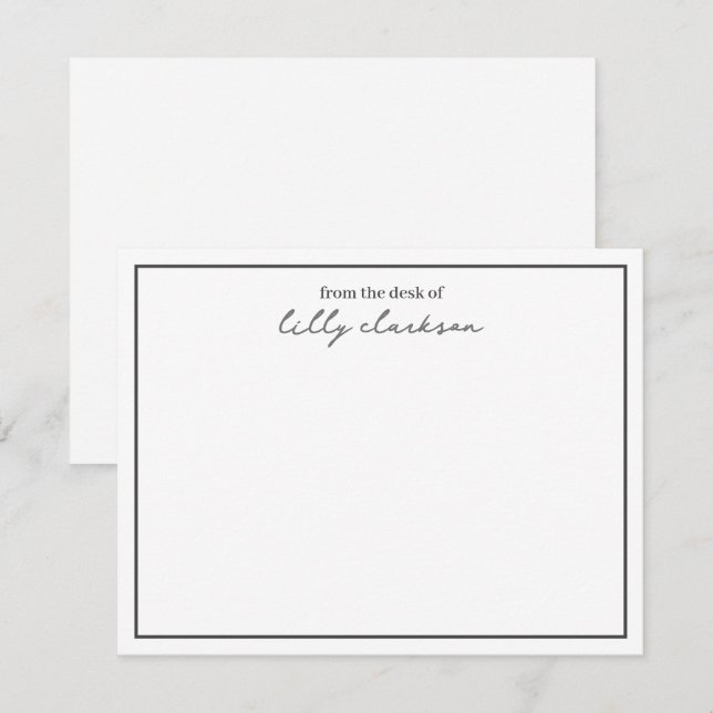 From The Desk Of Monogram Script Border BlackWhite Card (Front/Back)