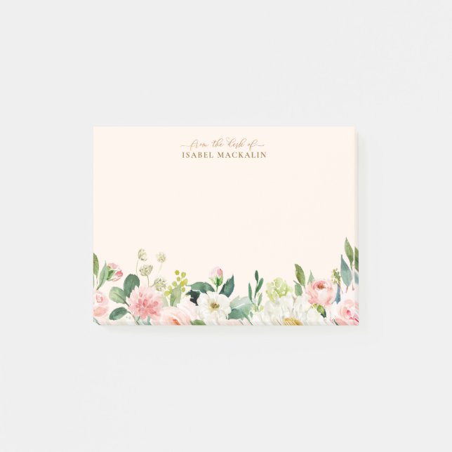 From The Desk Of Pale Blush Pink Floral Botanical Post-it Notes (Front)
