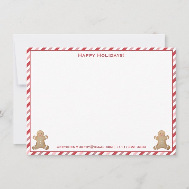 From The Desk Of | Peppermint Stripes Gingerbread Holiday Card (Front)