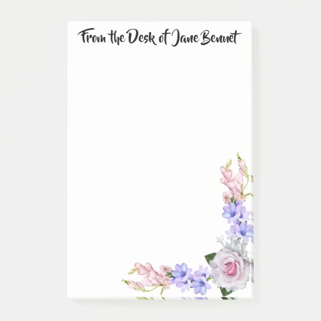 From the Desk of Personal Pink Rose Post-It Notes (Front)