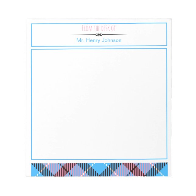 From The Desk Of Personalised Script Name Tartan Notepad (Front)