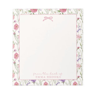 From the desk of, Pink bow, floral background Notepad