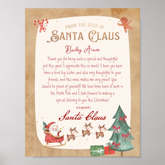 From the desk of Santa Claus Sled Santa Letter Poster (Front)