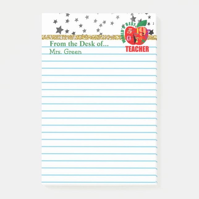 From the Desk of Teacher | Apple Personalised Name Post-it Notes (Front)