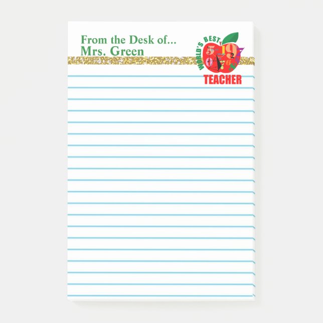 From the Desk of Teacher Apple Personalised Name Post-it Notes (Front)