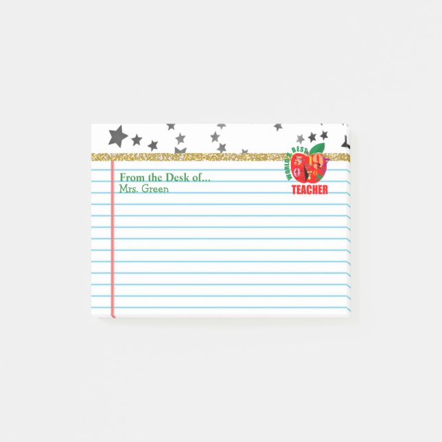 From the Desk of Teacher Name | Apple Personalised Post-it Notes (Front)