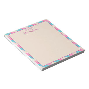 From The Desk Of Teacher Name Pink Blue Stripes Notepad