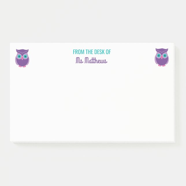 From The Desk Of Teacher Owl Personalised Purple Post-it Notes (Front)