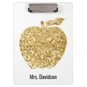 From The Desk Of Teacher Personalised Gold Apple Clipboard