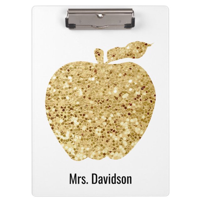 From The Desk Of Teacher Personalised Gold Apple Clipboard (Front)