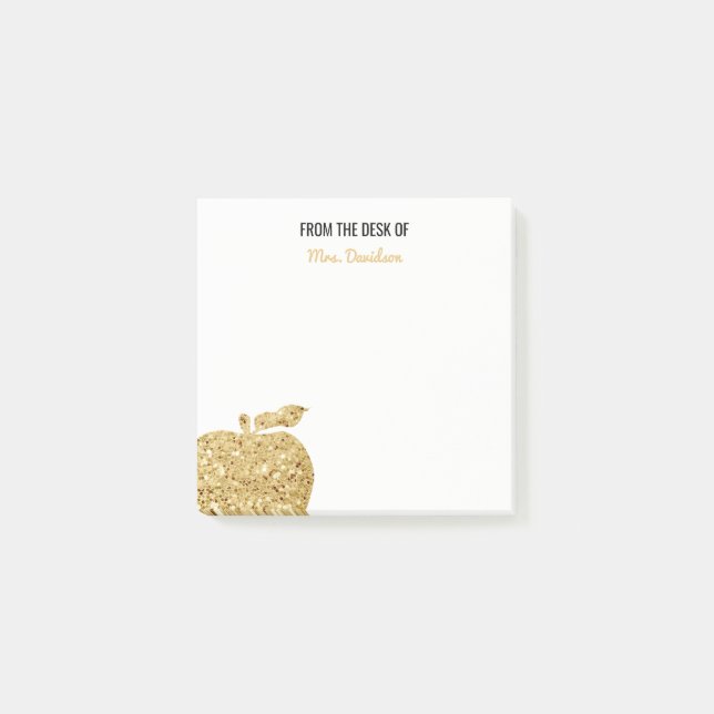 From The Desk Of Teacher Personalised Gold Apple Post-it Notes (Front)