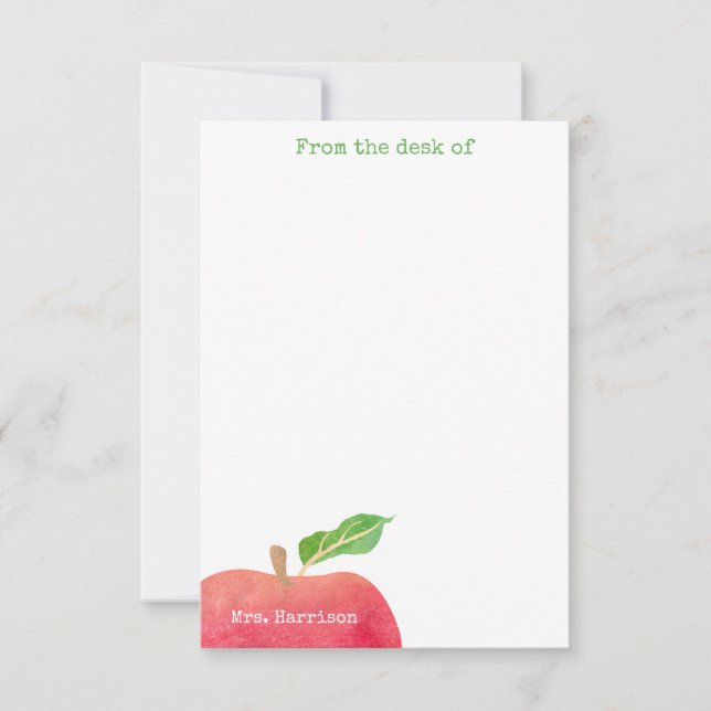 From The Desk of Teacher Red Apple Personalised Card (Front)