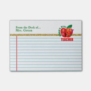 From the Desk of Teacher Red Apple Personalised Post-it Notes