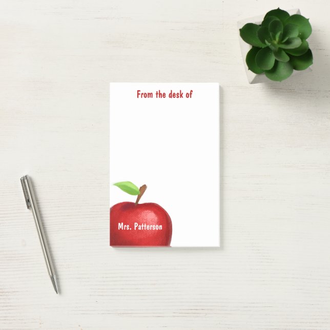 From the Desk of Teacher Red Apple Personalized  Post-it Notes (Office)