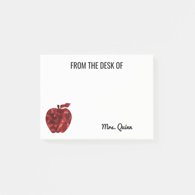 From the Desk of Teacher Red Sequin Apple Sparkle Post-it Notes (Front)