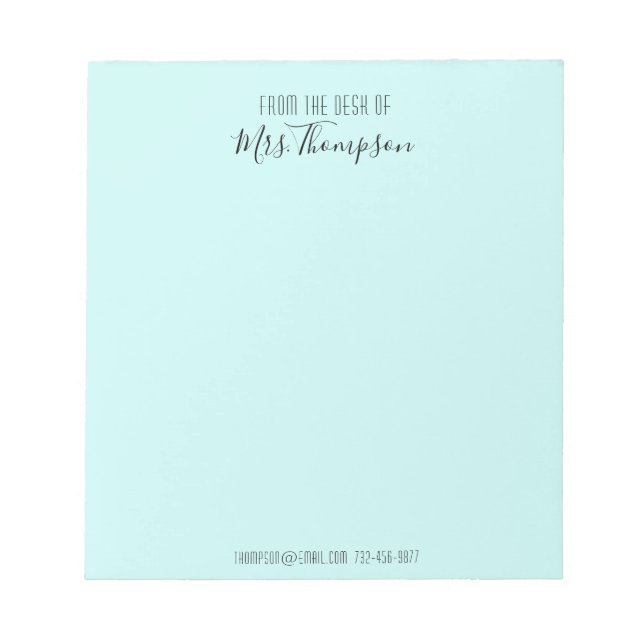 From The Desk Of Teal Modern Name Script Notepad (Front)