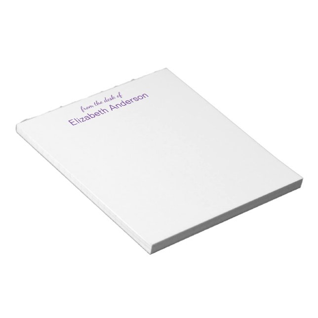 From the desk of White and Purple Name Template Notepad (Angled)